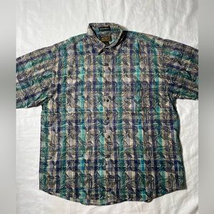 Eddie Bauer superior madras floral button down short sleeve shirt men’s size XL